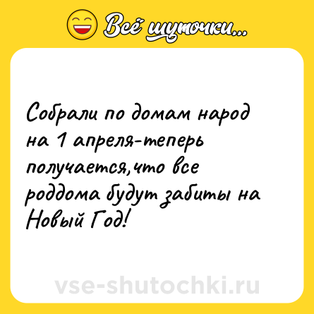 Шутка: Собрали по домам народ на 1 апреля-теперь получается,что все роддома будут забиты на Новый Год!