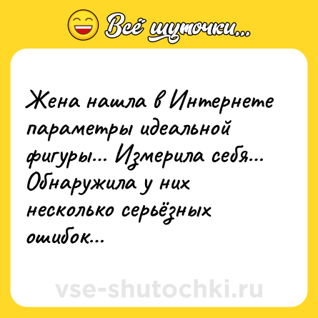 Шутка: Жена нашла в Интернете параметры идеальной фигуры… Измерила себя… Обнаружила у них несколько серьёзных ошибок…
