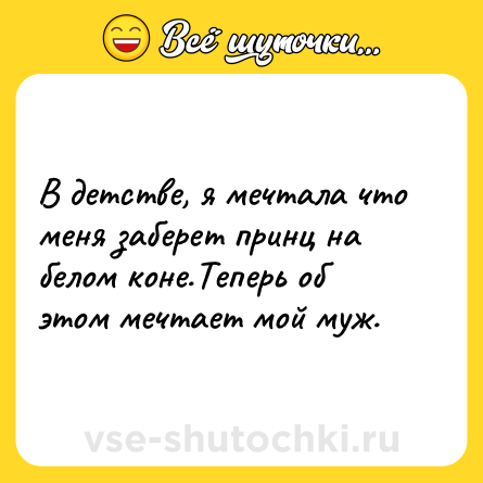 Шутка: В детстве, я мечтала что меня заберет принц на белом коне.Теперь об этом мечтает мой муж.