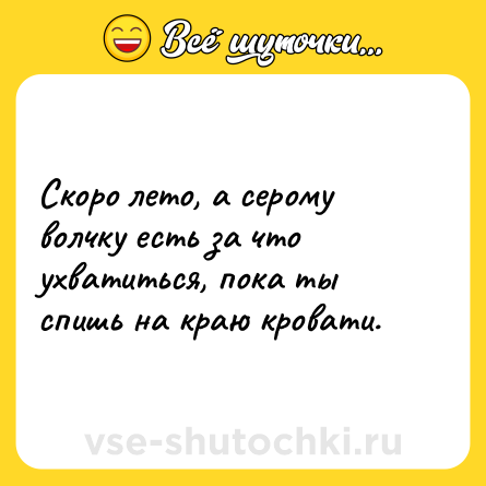 Шутка: Скоро лето, а серому волчку есть за что ухватиться, пока ты спишь на краю кровати.
