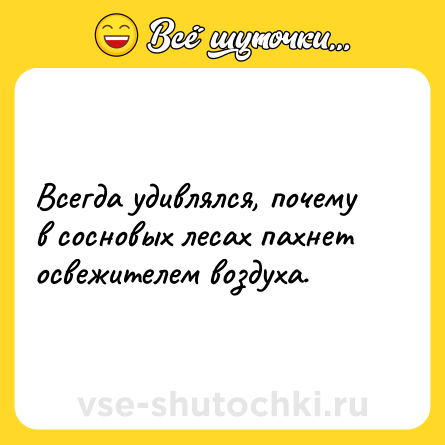 Шутка: Всегда удивлялся, почему в сосновых лесах пахнет освежителем воздуха.