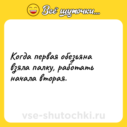 Шутка: Когда первая обезьяна взяла палку, работать начала вторая.