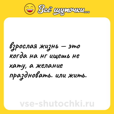 Шутка: взрослая жизнь — это когда на нг ищешь не хату, а желание праздновать. или жить.