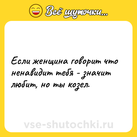 Шутка: Если женщина говорит что ненавидит тебя - значит любит, но ты козел.