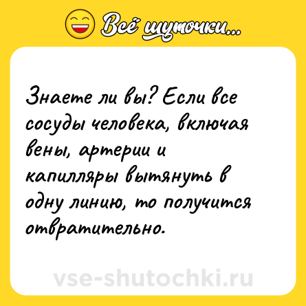 Шутка: Знаете ли вы? Если все сосуды человека, включая вены, артерии и капилляры вытянуть в одну линию, то получится отвратительно.