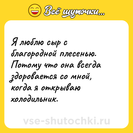 Шутка: Я люблю сыр с благородной плесенью. Потому что она всегда здоровается со мной, когда я открываю холодильник.