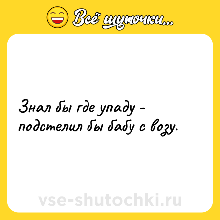 Шутка: Знал бы где упаду - подстелил бы бабу с возу.
