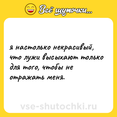 Шутка: я настолько некрасивый, что лужи высыхают только для того, чтобы не отражать меня.