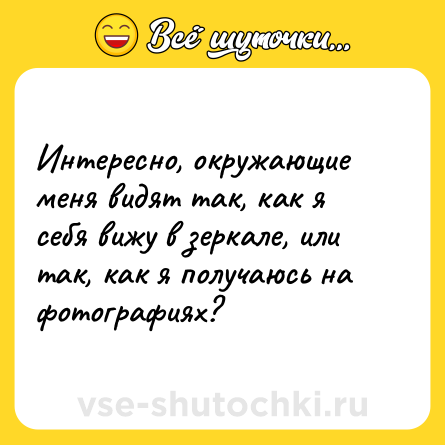 Шутка: Интересно, окружающие меня видят так, как я себя вижу в зеркале, или так, как я получаюсь на фотографиях?