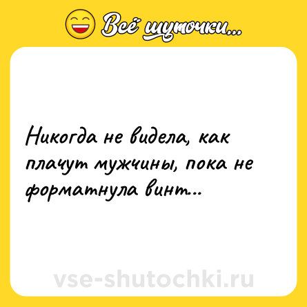 Шутка: Никогда не видела, как плачут мужчины, пока не форматнула винт...