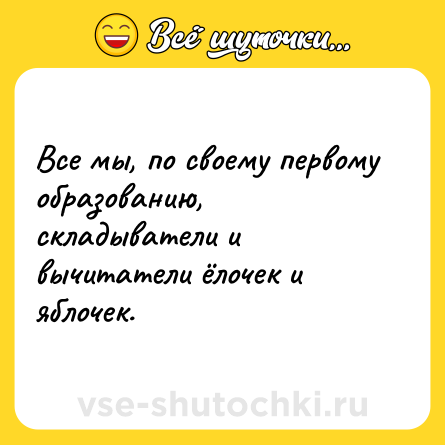 Шутка: Все мы, по своему первому образованию, складыватели и вычитатели ёлочек и яблочек.