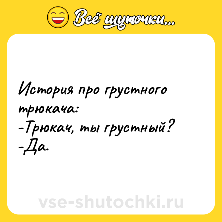 Шутка: История про грустного трюкача:<br>-Трюкач, ты грустный?<br>-Да.