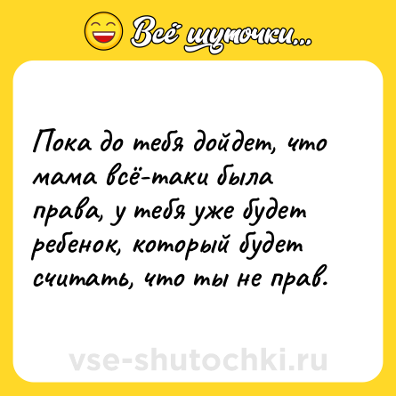 Шутка: Пока до тебя дойдет, что мама всё-таки была права, у тебя уже будет ребенок, который будет считать, что ты не прав.