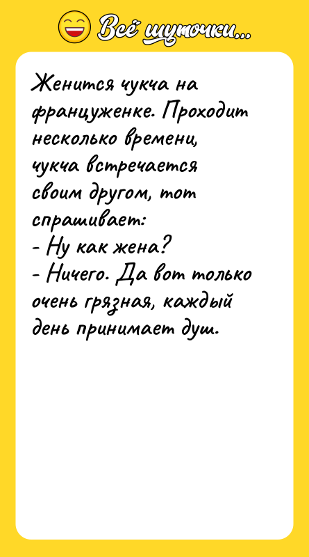 Женится чукча на француженке. Проходит несколько времени, чукча встречается своим