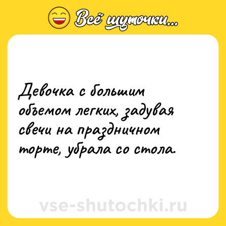 Шутка: Девочка с большим объемом легких, задувая свечи на праздничном торте, убрала со стола.