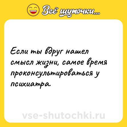 Шутка: Если ты вдруг нашел смысл жизни, самое время проконсультироваться у психиатра.