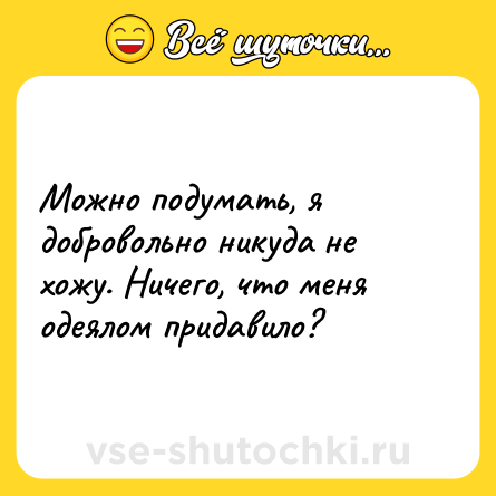 Шутка: Можно подумать, я добровольно никуда не хожу. Ничего, что меня одеялом придавило?