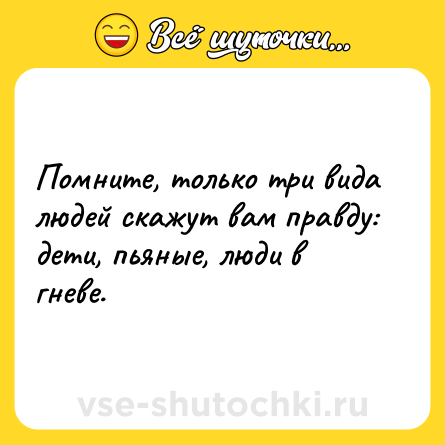 Шутка: Помните, только три вида людей скажут вам правду: дети, пьяные, люди в гневе.