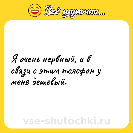 Шутка: Я очень нервный, и в связи с этим телефон у меня дешевый.