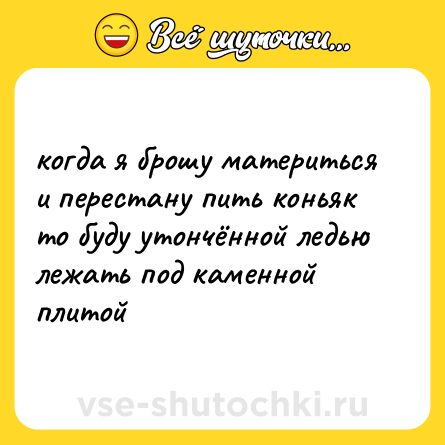 Шутка: когда я брошу материться<br>и перестану пить коньяк<br>то буду утончённой ледью<br>лежать под каменной плитой