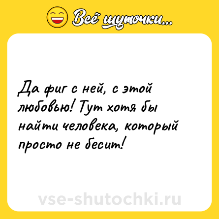 Шутка: Да фиг с ней, с этой любовью! Тут хотя бы найти человека, который просто не бесит!