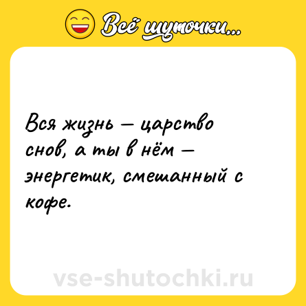 Шутка: Вся жизнь — царство снов, а ты в нём — энергетик, смешанный с кофе.