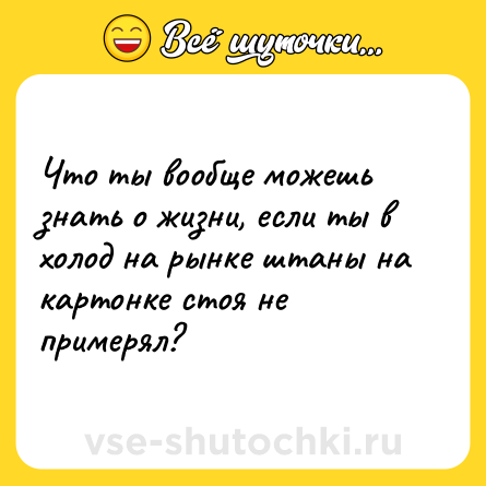 Шутка: Что ты вообще можешь знать о жизни, если ты в холод на рынке штаны на картонке стоя не примерял?