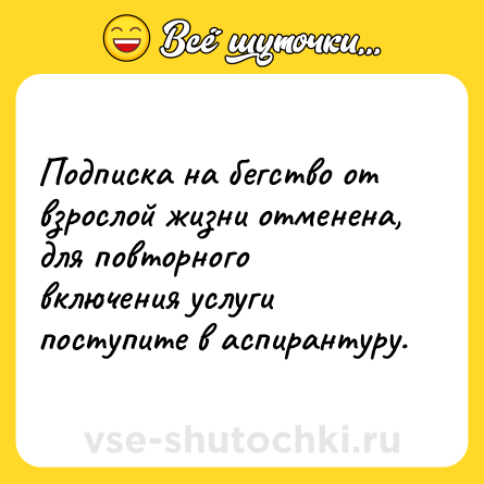 Шутка: Подписка на бегство от взрослой жизни отменена, для повторного включения услуги поступите в аспирантуру.