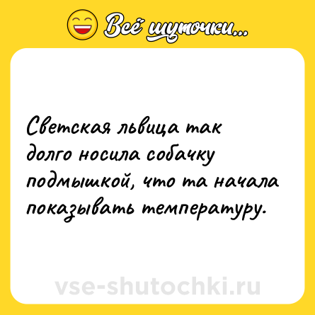 Шутка: Светская львица так долго носила собачку подмышкой, что та начала показывать температуру.