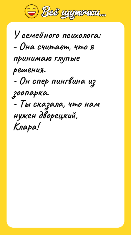 У семейного психолога: - Она считает, что я принимаю глупые