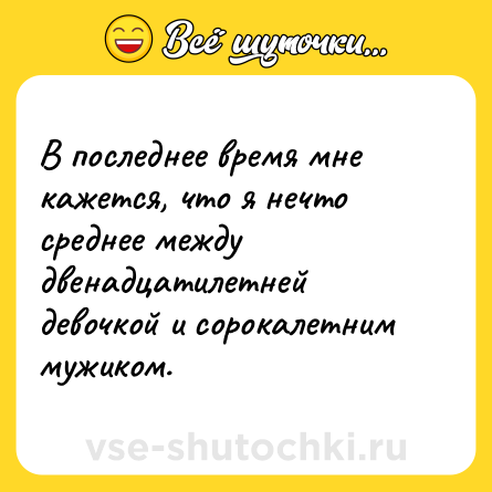 Шутка: В последнее время мне кажется, что я нечто среднее между двенадцатилетней девочкой и сорокалетним мужиком.