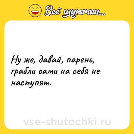 Шутка: Ну же, давай, парень, грабли сами на себя не наступят.