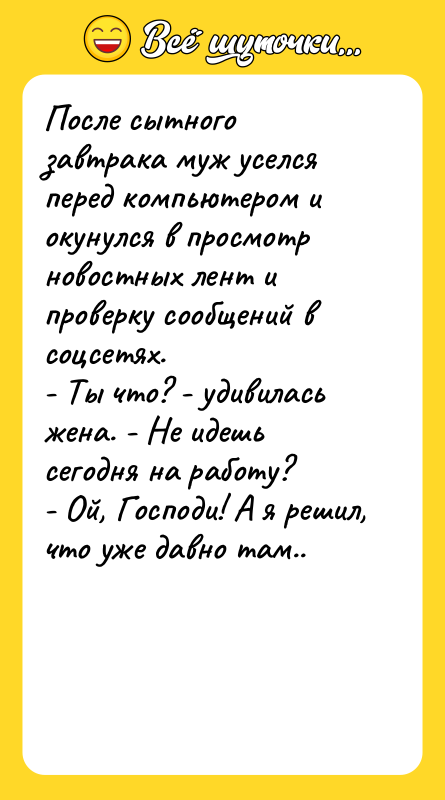 После сытного завтрака муж уселся перед компьютером и окунулся в