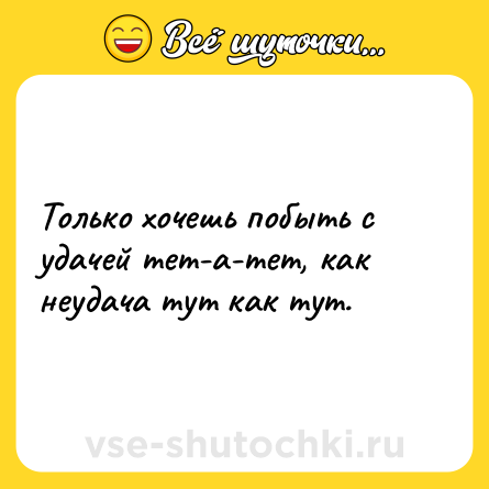 Шутка: Только хочешь побыть с удачей тет-а-тет, как неудача тут как тут.