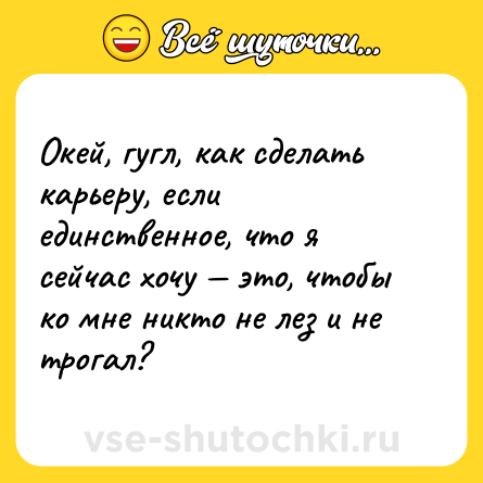 Шутка: Окей, гугл, как сделать карьеру, если единственное, что я сейчас хочу — это, чтобы ко мне никто не лез и не трогал?