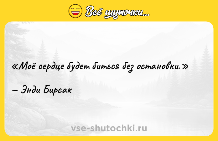 Цитата: Моё сердце будет биться без остановки.Энди Бирсак