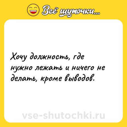 Шутка: Хочу должность, где нужно лежать и ничего не делать, кроме выводов.