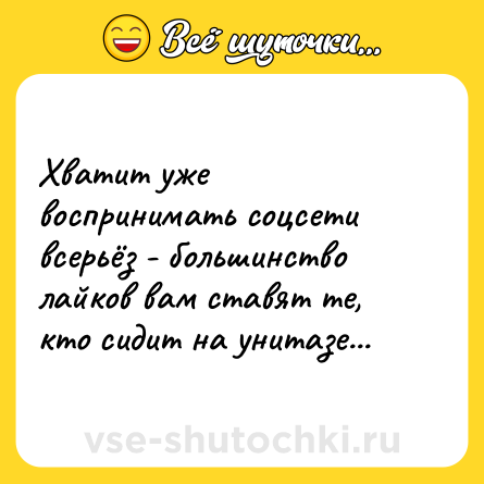 Шутка: Хватит уже воспринимать соцсети всерьёз - большинство лайков вам ставят те, кто сидит на унитазе...
