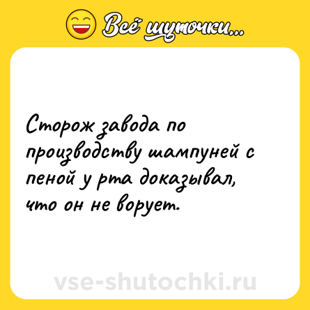 Шутка: Сторож завода по производству шампуней с пеной у рта доказывал, что он не ворует.