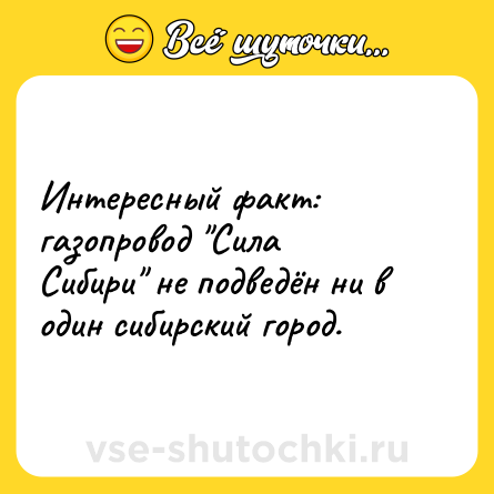 Шутка: Интересный факт: газопровод "Сила Сибири" не подведён ни в один сибирский город.