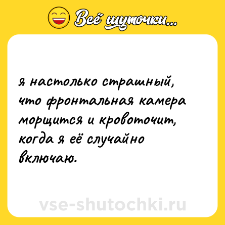 Шутка: я настолько страшный, что фронтальная камера морщится и кровоточит, когда я её случайно включаю.