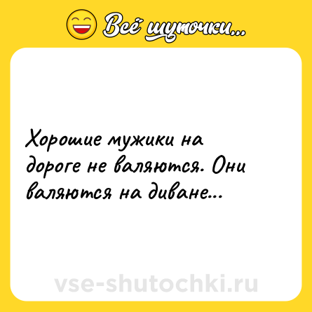 Шутка: Хорошие мужики на дороге не валяются. Они валяются на диване...