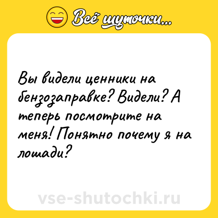 Шутка: Вы видели ценники на бензозаправке? Видели? А теперь посмотрите на меня! Понятно почему я на лошади?