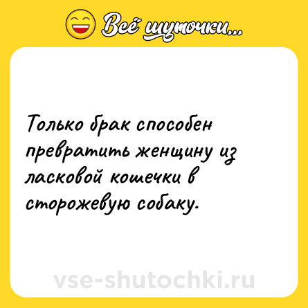 Шутка: Только брак способен превратить женщину из ласковой кошечки в сторожевую собаку.