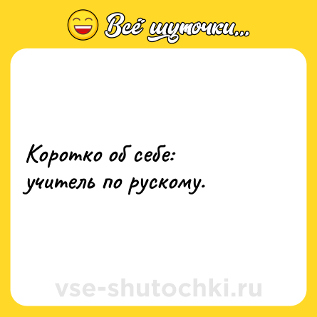 Шутка: Коротко об себе: учитель по рускому.