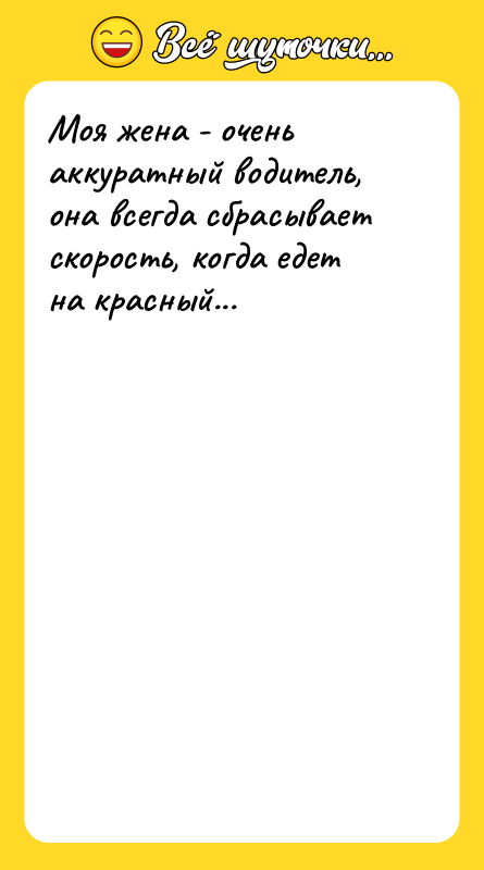 Моя жена - очень аккуратный водитель, она всегда сбрасывает скорость,