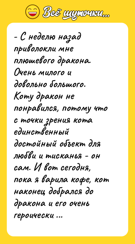 - С неделю назад приволокли мне плюшевого дракона. Очень милого