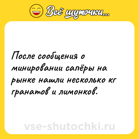 Шутка: После сообщения о минировании сапёры на рынке нашли несколько кг гранатов и лимонков.