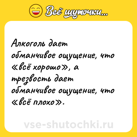 Шутка: Алкоголь дает обманчивое ощущение, что «всё хорошо», а трезвость дает обманчивое ощущение, что «всё плохо».