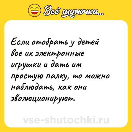 Шутка: Если отобрать у детей все их электронные игрушки и дать им простую палку, то можно наблюдать, как они эволюционируют.